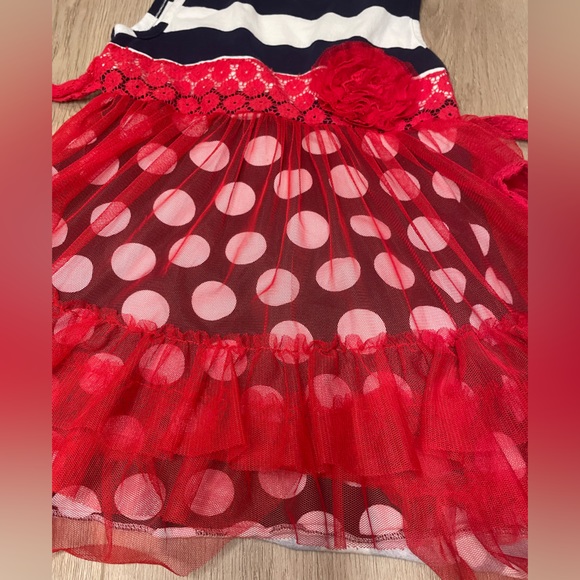 Emily Rose Girls’ Dress in navy blue, white, and red. - Picture 3 of 5